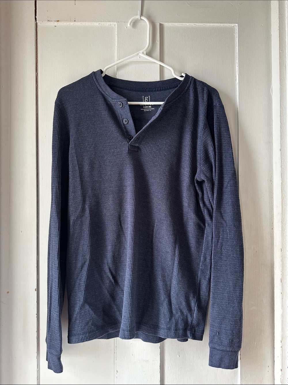 George Men's Navy Waffle Henley Long Sleeve Shirt
